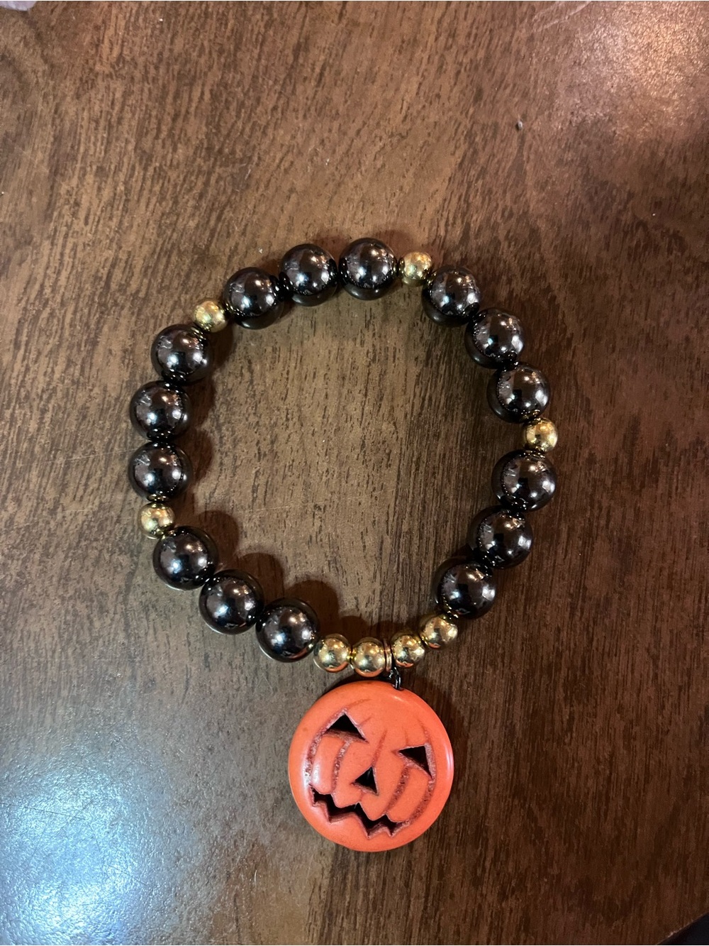 Stretchy Halloween Pumpkin Bead Bracelet - Black & Orange